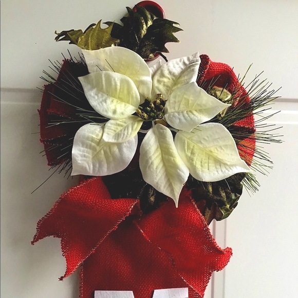 Red Burlap Christmas Jingling Bells Door Hanger - Picture 4 of 8